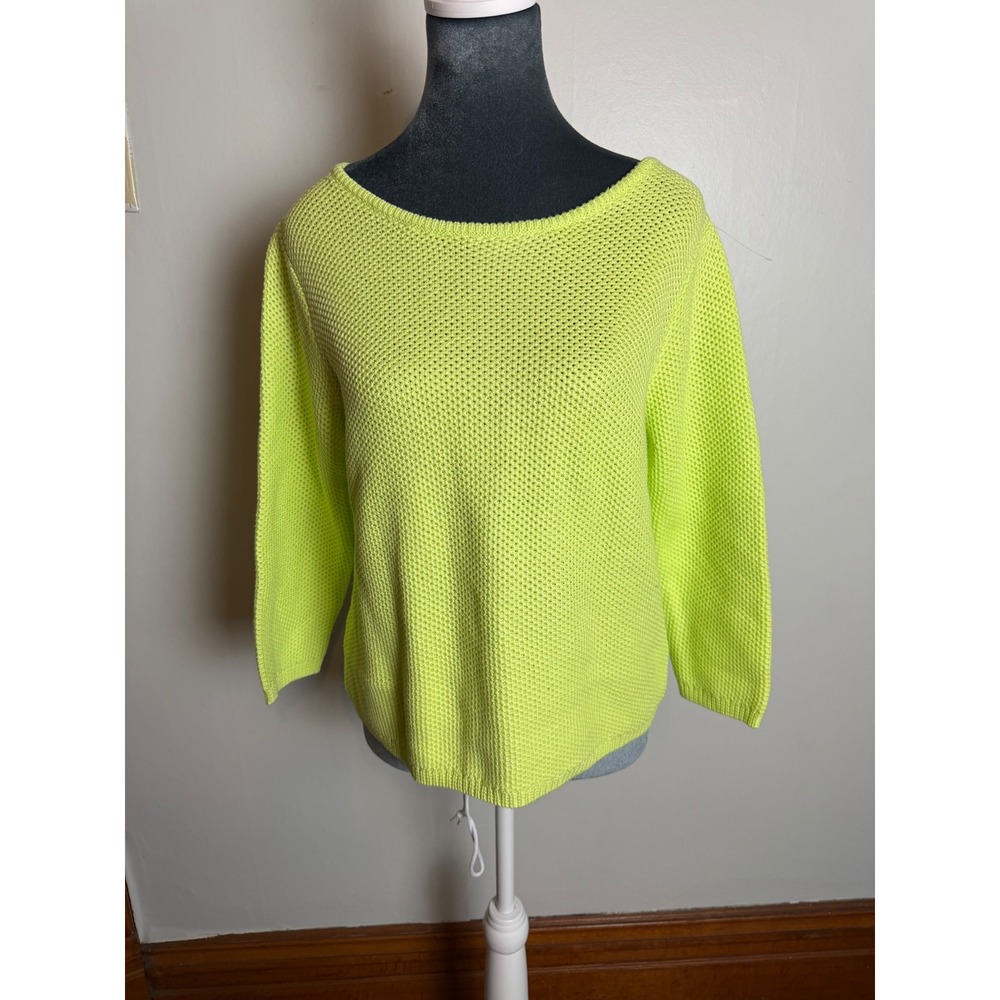 Per Se  Lime Green Cotton Knit Back Zip Sweater NWT reversible coastal granny M
